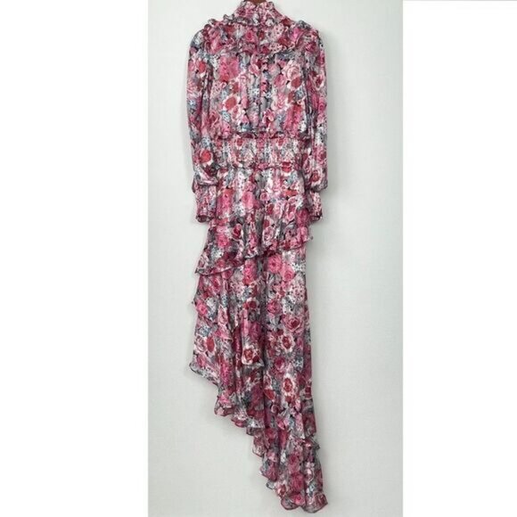 Free People Elliatt Dorian Floral Ruffle Drapey Smocked Maxi Dress Pink/ Rose M - Picture 4 of 14